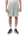 Mesh sports shorts in light grey with pockets, modelled by a person wearing stylish athletic shoes and crew socks.