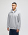 A grey quarter-zip pullover jacket designed for adults, featuring long sleeves and a logo on the sleeve.