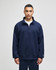 A navy blue quarter-zip pullover with a relaxed fit and branding on the sleeve.