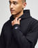 A black Champion Powerblend® adult full-zip hooded sweatshirt featuring a logo on the sleeve.