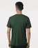 A green men's performance t-shirt featuring a plain design and a logo on the back.