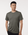 A men's performance T-shirt in olive green, featuring a modern fit and a logo on the front.