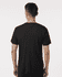 A black men's performance t-shirt viewed from the back, featuring a simple cut and a discreet logo.