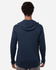 A navy blue hooded t-shirt for men, featuring a fitted design with long sleeves and a hood at the back.