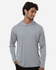 A light grey men's hooded t-shirt with long sleeves and a relaxed fit, featuring a logo.