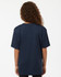 A youth performance T-shirt in navy blue, featuring a loose fit and a visible logo on the back.
