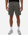 Men's performance shorts in olive green, featuring an elastic waistband and a logo on the side.