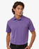 A men's polo shirt in a vibrant purple heather melange, featuring a collar and short sleeves. It has a branding logo.