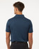 A men's short-sleeve polo shirt in a dark blue heather melange, featuring a collar and a logo on the side.