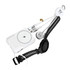 A 6-in-1 multi charging cable in white with various connectors, attached to a watch and headphones, featuring a logo.