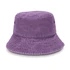 A purple bucket hat with a textured finish and a wide brim. Features ventilation eyelets and a logo.