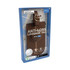 A brown luggage tag in a box with a logo, featuring a tracker and a stylish design for travel.
