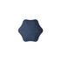 A navy blue umbrella with a unique star-shaped design, featuring a central opening and a logo.