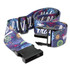 A Full Colour Luggage Strap featuring a vibrant floral design on a navy background, with a black plastic buckle.