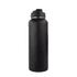 A drink bottle with a sleek black design, featuring a screw-top lid and a logo. Ideal for hydration on the go.