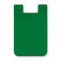 A green silicone phone wallet with a curved design and a slot for cards. It features a branding logo.