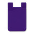 A purple silicone phone wallet with a curved design and a slot for cards. Features a logo on the surface.
