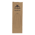 A portable fan in a cardboard box with a simple design. The product has a logo on the packaging.