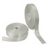 A roll of personalised ribbon in a soft, pale green colour alongside another roll, both on spools.