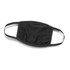 A reusable black 3-ply cotton face mask featuring ear straps and a logo.