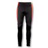 Custom women's cycling pants in black with bright red side stripes, featuring a padded seat for comfort.