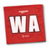 A red netball bib featuring large white letters "WA" and a logo at the bottom.