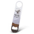 A drink bottle opener featuring a scenic design with mountains and a logo. The opener has a silver finish.