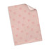 A sheet of pink tissue paper featuring repeated logos in a subtle pattern. The paper has a glossy finish.