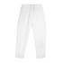 White custom women's active pants with an elastic waistband and side pockets, featuring a logo.