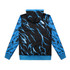 A custom men's active hoodie featuring a black base with blue lightning patterns and a blue hood.