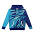 A custom women's active hoodie featuring a vibrant blue and green design with a hood and front pockets.