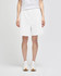 White cotton gym shorts with a relaxed fit and an elastic waistband, featuring branding.
