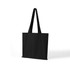 A black organic cotton tote bag with long handles and an inner zipper pocket. It has a logo or branding.
