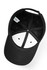 A black 6-panel cap featuring a curved peak and an internal label, with ventilation eyelets.