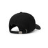 A black 5-panel cap made of 280gsm 100% cotton drill, featuring a metallic adjustable strap and a logo.