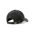 A black, washed cotton cap with an unstructured design and adjustable strap at the back, featuring a logo.