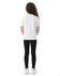 Kids' leggings in black paired with a white t-shirt, viewed from the back. The outfit features a logo on the shirt.