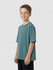 A kid's faded teal t-shirt in 100% organic cotton, featuring a relaxed fit and short sleeves.