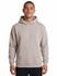 A light beige men's hoodie featuring a kangaroo pocket and a hood. The model is smiling and wearing the hoodie.