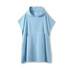 A light blue hooded towel made from 100% cotton, featuring a kangaroo pocket and a soft, absorbent design.