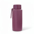 A drink bottle in a muted mauve hue with a sleek design and a carry strap, featuring a logo.