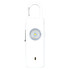A white safety alarm keychain featuring a circular light and a carabiner hook for easy attachment.