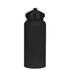 A black drink bottle with a screw-on lid and a matte finish, featuring a logo on the side.