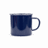 A drink bottle featuring a navy blue enamel finish with a sturdy handle and a classic design. It includes a logo.