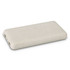 A light grey power bank with a smooth finish and dual USB ports, featuring a subtle branding logo.
