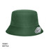 A green bucket hat with a wide brim and a branding patch on the side.