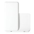 A white 3 in 1 wireless charger with a sleek, minimalist design and a logo on its surface.