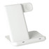 A white 3-in-1 wireless charger featuring a sleek, modern design with multiple charging surfaces and a logo.