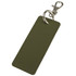 A rectangular keychain in olive green with a silver clip and ring. Simple design and sleek finish.