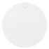 A round white makeup mirror with a small button on one side, featuring a simple and sleek design.